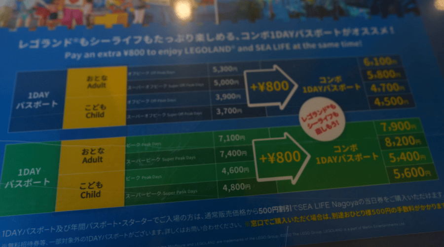 レゴランド料金表